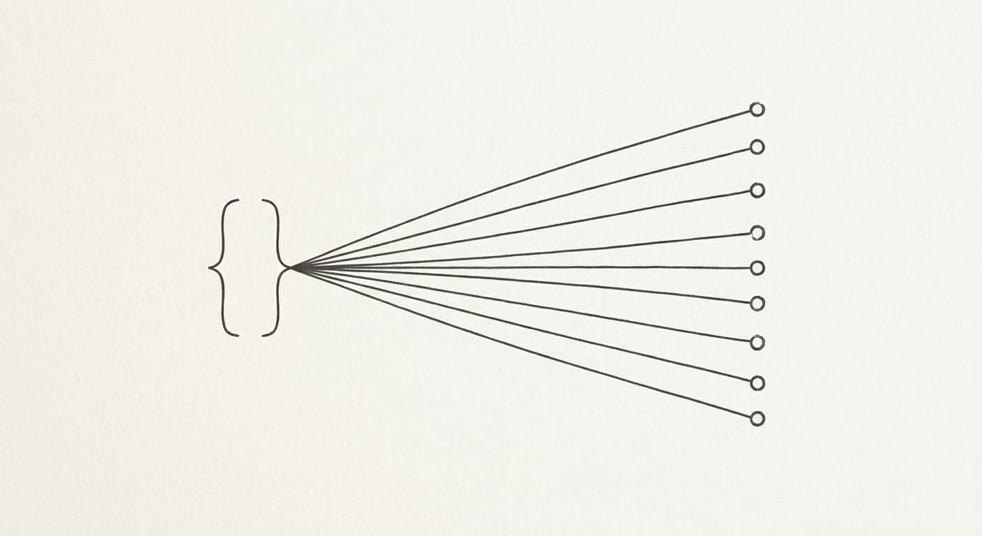 Abstract line-art of one shared memory feeding many assistants over MCP