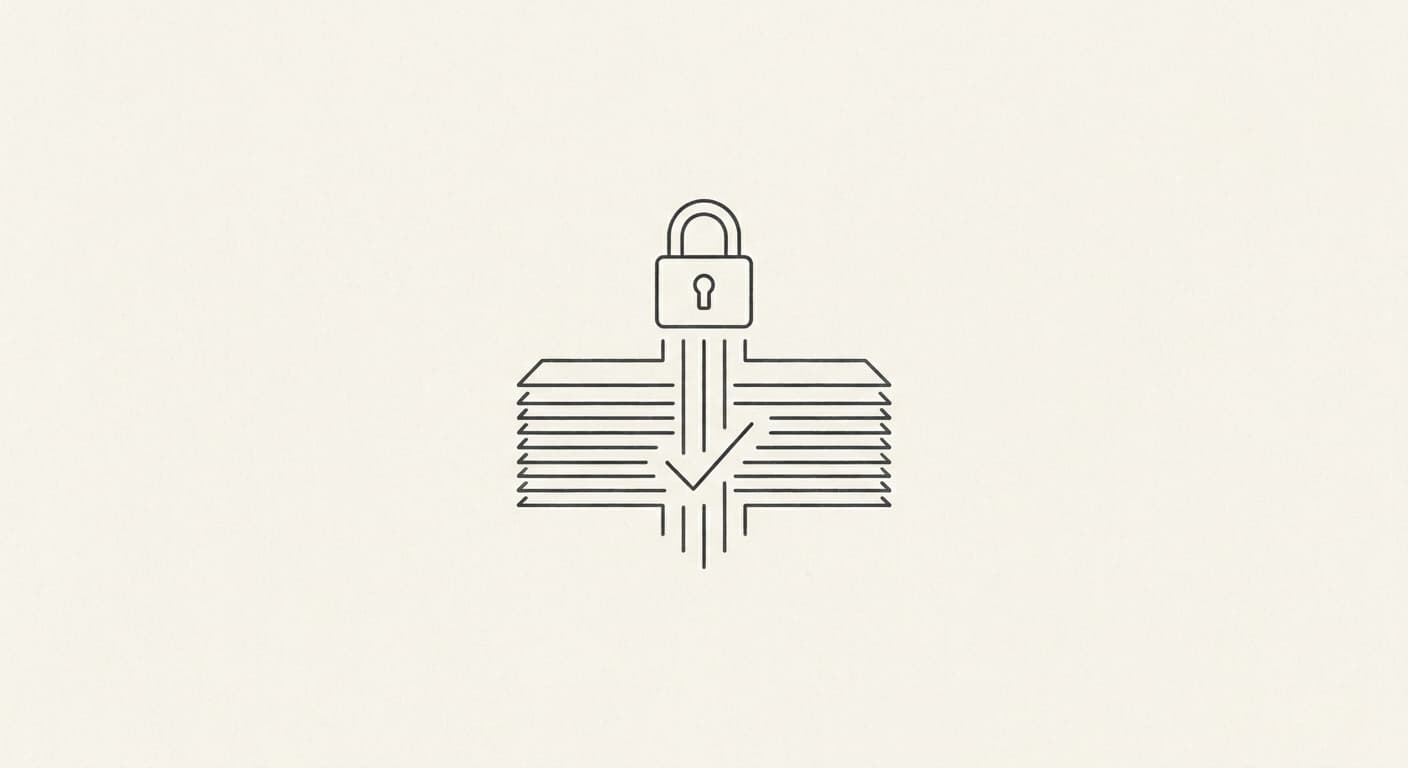 Abstract line-art of a padlock over an audited ledger